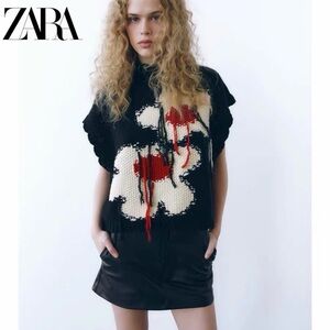 NWT ZARA FLORAL KNIT VEST BLACK SIZE XS 0021/108/800